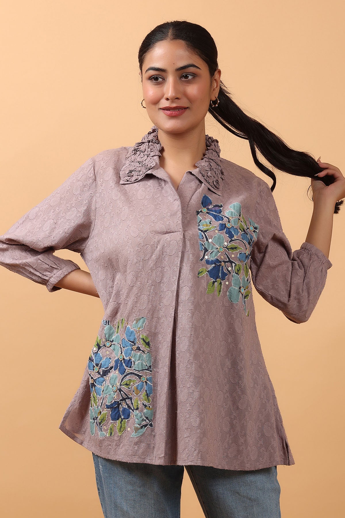 Buy Grey Applique Embroidered Top by OSKOS for women online at ScrollnShops